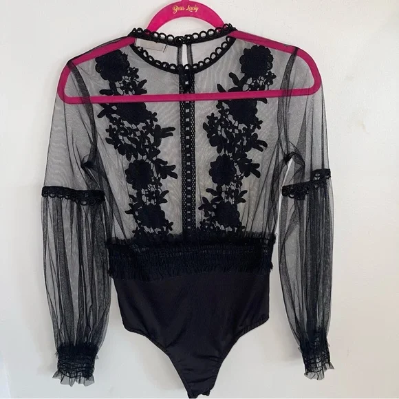Vera's Lucy Black Mesh & Lace Detail Blouse Bodysuit. Vintage Couture! - Picture 5 of 9